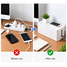 Desktop Cable Storage Box, Dustproof Power Strip and Socket Organizer for Home Wire Management