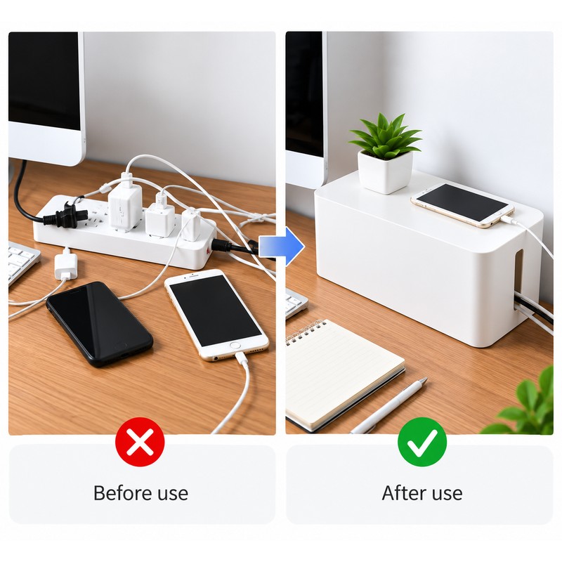 Desktop Cable Storage Box, Dustproof Power Strip and Socket Organizer