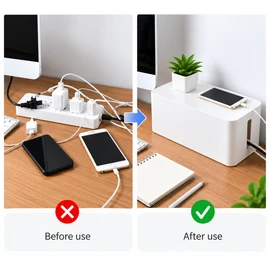 Desktop Cable Storage Box, Dustproof Power Strip and Socket Organizer for Home Wire Management