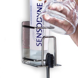 HANZE Toothbrush Holder 304 Stainless Steel Adhesive Wall Mounted 3 in 1 Toothbrush Holder Toothpaste Holder and Cup Holder for Bathroom Shower