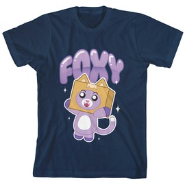 Lanky Box Glittering Foxy with Bubbly Text Youth Navy Crew Neck Short Sleeve Tee-XL