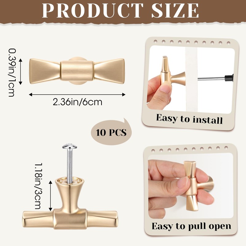 Otoolling 10 Pcs Gold Bow Drawer Knobs Bow Knobs for