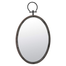 Stonebriar 24.6" x 14" Oval Bronze Metal Wall Mirror with Rivet Detail and Hanging Loop, Decorative Rustic Decor for the Living Room, Bedroom, Bathroom, and Entryway