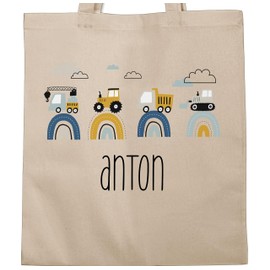 Geschenk mit Namen personalisiert by Shirtracer - Cotton Bag - Construction Site I Tractor I Excavator I Crane I Dumper I Truck I Bulldozer, 2 natural white, Unit size