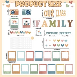 85PCS Our Class is a Family Bulletin Board, Boho Classroom Bulletin Board Decorations Sets, Boho Classroom Decor Welcome Picture Frame Theme Sets for Teachers Chalkboard Wall Door Decoration