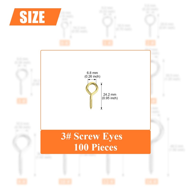 HELIFOUNER 100 Pieces 3# Screw Eyes, Screw in Eye Hooks,