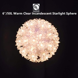 6 Inch Starlight Sphere Lights, 50 Warm Clear Sphere Light, UL Certified Commercial Grade Hanging Ball Lights, for Indoor Outdoor Party, Easter, Mother's Day, Garden, Patio, Gate, Trees.