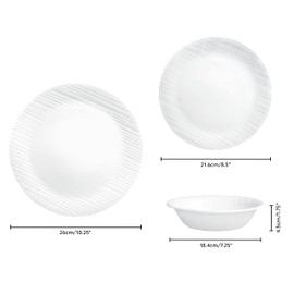 Corelle Dinnerware Set, 12-Piece, Linen Weave, Tempered Glass, Dinner Plates, Side Plates & Bowls, 3X More Durable, Half The Space & Weight of Ceramic, 1146908