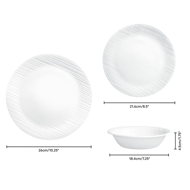 Corelle Dinnerware Set, 12-Piece, Linen Weave, Tempered Glass, Dinner Plates,