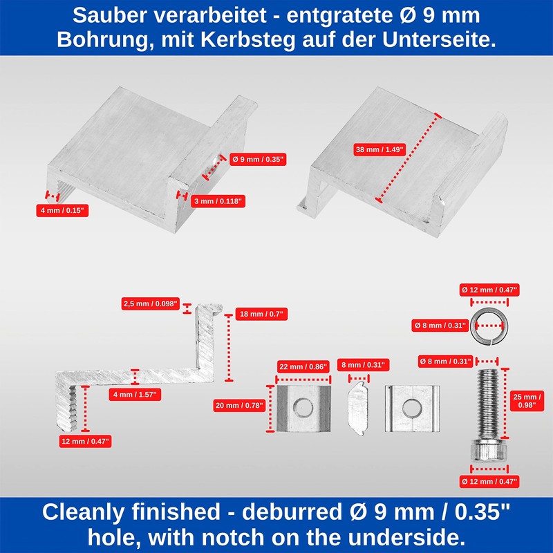Solar Panel End Clamp 4 Pieces for 30 mm Module