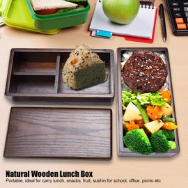 Lunch boxes, Japanese Traditional Natural Square Wooden Lunch Containers Double Layer Natural Wooden Bento Box for Picnic Sushi