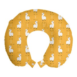 Ambesonne Llama Travel Pillow Neck Rest, Composition of Fluffy Creatures and Geometric, Memory Foam Traveling Accessory for Airplane and Car, 12", Orange White