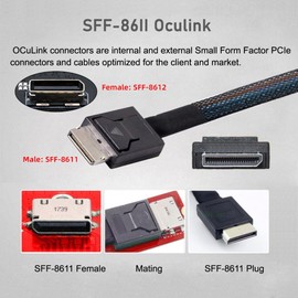 CY Cable Left Angled 90 Degree OcuLink PCIe 4.0 PCI-Express SFF-8611 4i to SFF-8611 Data Active Cable for eGPU SSD (50cm)