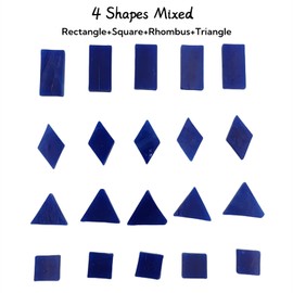 Stained Glass Mosaic Tiles 200g 230pcs Square Triangle Diamond Rectangle Shape Glass Pieces for Mosaic Making Projects (Dark Blue)