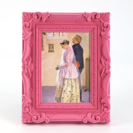 Marco de fotos pequeño de 5 x 7 pulgadas con acabado de terciopelo, bonito marco de fotos decorativo rosa para mujeres femeninas, recámara, sala de estar, marco ornamentado clásico para
