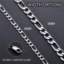 CASSIECA Men's Stainless Steel Curb Chain Bracelet for Men Boys 5 mm / 9 mm Cuban Figaro Link Bracelet 17/21/23 cm Hip Hop Rapper Fashion Jewellery Gift with Jewellery Box, Stainless Steel