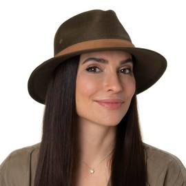 Stetson Dalito Traveller Men's Fabric Hat - Hat with Leather Strap - Plain UV Protection Hat - Summer/Winter, olive