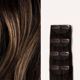 Luxy 100% Remy Human Hair – Scalp Hair Fill-Ins - Clip-Ins for Scalp & Part Line Coverage - Natural Coverage for Thinning Areas, Lightweight Mesh Bands 30 grams 12" Dark Brown Balayage