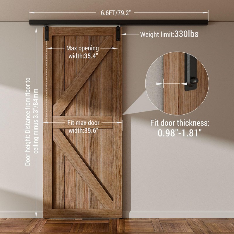 6.6FT Ceiling Mount Box Rail Barn Door Hardware Heavy Duty
