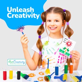 ArtCreativity Kids Paint Brushes & Foam Roller Set - 18 Pcs - Premium Toddler Painting Kit with 6 Paint Bottles - Develop Fine Motor Skills - Classroom Arts & Crafts Supplies for Kids