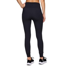 Avalanche Women's Drawstring Waist Legging Ribbed Trim Gym Hiking Legging Fitted Jogger with Pockets Black Chunky Rib M