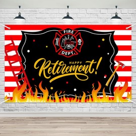 Lofaris Firefighter Retirement Banner - 70.8x11.8 Inches - Happy Retirement Party Decorations, Fireman Theme Party Supplies, Photo Booth Backdrop