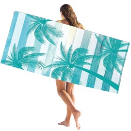IHAUIUE Coco Palm Tree Print Beach Towel Tropical Sandproof Bath Towels Microfiber Quick Dry Cruise Blanket, Green Tree