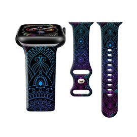 Band Compatible with iWatch Band 38mm 40mm 41mm 42mm 44mm 45mm 49mm for Women, Silicone Wristbands Replacement Strap for iWatch Ultra 2/Ultra/SE 2/ SE/Series 9/8/7/6/5/4/3/2/1,Purple Gradient Mandala