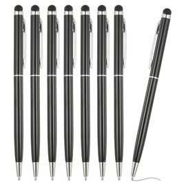 PATIKIL Ballpoint Pen with Stylus Tip, 8Pcs 2 in 1 Slim Metal Black Ink 1.0mm Medium Point Stylus Pen for Touch Screens Office Desk, Black