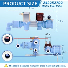 Upgraded 242252702 Refrigerator Water Inlet Valve Replacement, Compatible with Frigidaire, Electrolux Kenmore Refrigerator Accessories AP5671757, 240531101, K-76150, 241734301, WV2702, 240321801
