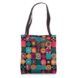 Sewing Enthusiast Designs Patchwork Quilt Inspired Quilting Lover Colorful Boho Tote Bag