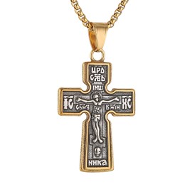 HZMAN Eastern Orthodox Cross Necklace for Men Women Retro Religious Jesus Crucifix Byzantine Cross Christian Pendant Jewelry Gift (Gold-Small)