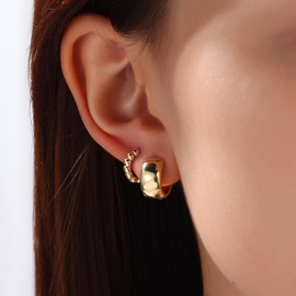 3 Pairs Huggie Hoop Earring Set 18K Gold Plated Cubic Zirconia Cartilage Earrings, Multi Piercings Ear Jacket Earring Climber Stud Earring for Women Everyday Earrings