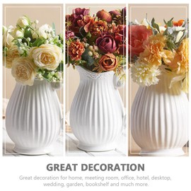 Ceramic Pitcher Vase Vintage Rustic Porcelain French Country Water Pitcher Jug Vase Milk Can Decorative Bouquet Holder White Flower Pots Dried Floral Arrangement