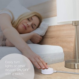 Cordinate Extension Cord with Switch On/Off Plug, 6 Ft Braided Power Cord Outlet Switch, 3 Prong, Slip Resistant Base, Tabletop or Wall Mount, Perfect for Lamps/Holiday Lights, White/Gray, 41095