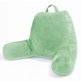 Sasttie Reading Pillow for Bed, Velvet Back Support Pillow for Bed Sitting Up, Back-Rest Sit-Up Support Cushion, College Dorm Essentials for Girls and Boys, Light Green