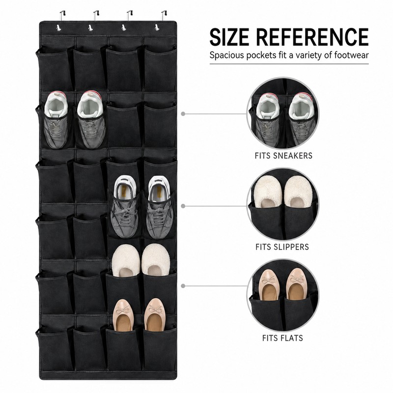 Over The Door Shoe Organizer with 24 Large Mesh Pockets