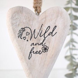 Wild & Free. Solid Wood Hanging Heart. Affirmation Uplifting Mental Health Reminder. Home Decor. Floral Tree Decoration Ornament. Friend Daughter Sister Aunt
