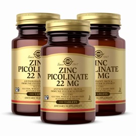 Solgar Zinc Picolinate 22 mg - 100 Tablets, Pack of 3 - Antioxidant, Skin & Immune System Support - Non-GMO, Vegan, Gluten Free, Kosher - 300 Total Servings