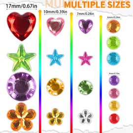430PCS Clear Gems Stickers for Children Kids Girl Self Adhesive Stick on Gems Jewels Acrylic Bling Gems Stickers Diamond for Makeup & DIY, Muti Colors&Shapes& Sizes