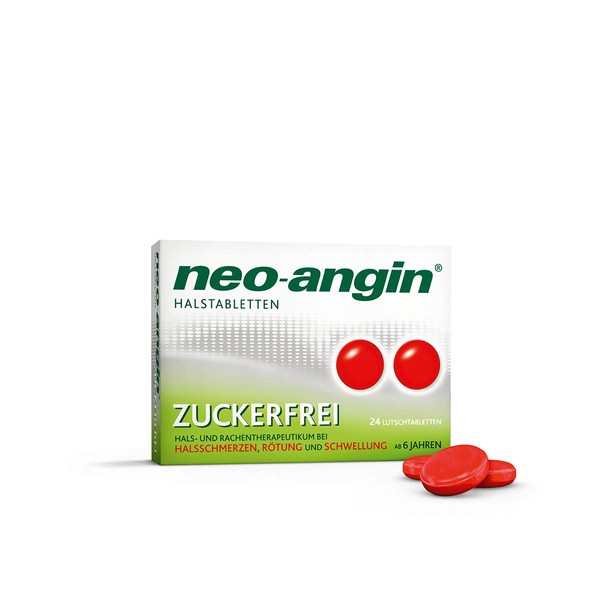Neo-angin Throat Tablets Sugar-Free Lozenges for Sore Throat and Throat Inflammation for Adults and School Children Pack of 24