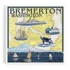 Bremerton, Washington, Nautical Map (Absorbent Ceramic Coaster, Single, Cork Back,