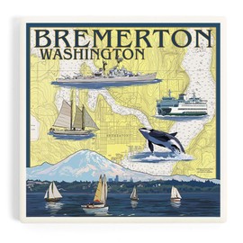 Bremerton, Washington, Nautical Map (Absorbent Ceramic Coaster, Single, Cork Back, Kitchen Table Decor)