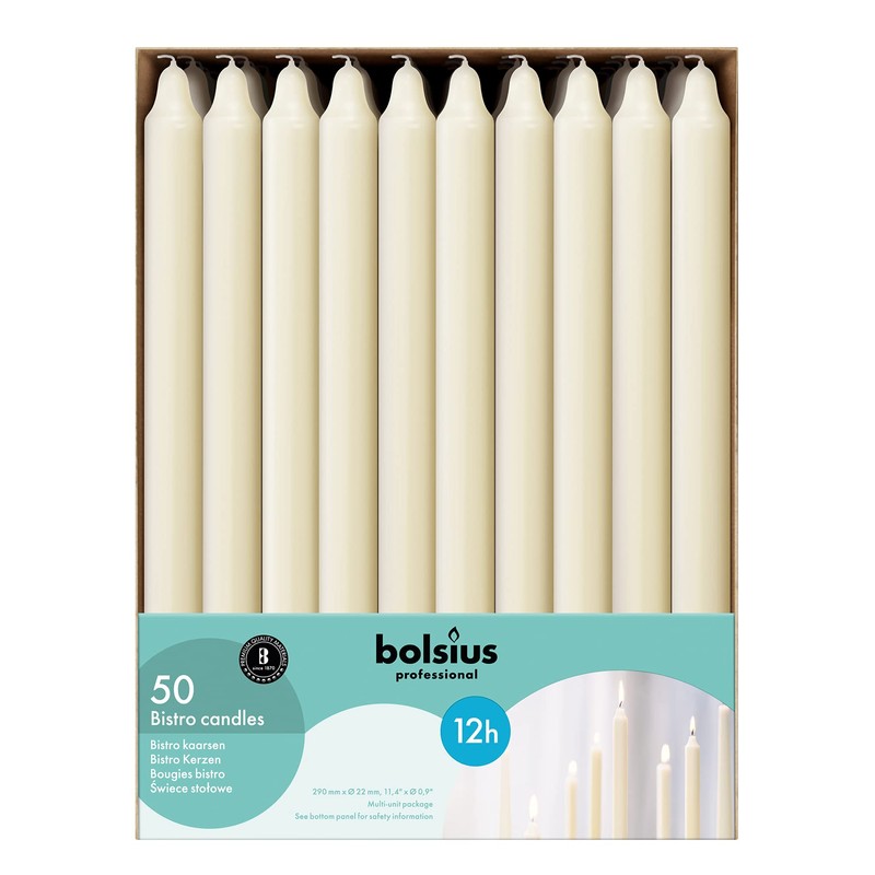 BOLSIUS Ivory Candlesticks Bulk Pack 50 Count - Unscented Dripless