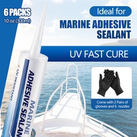 6 Packs Marine Sealant Pond Sealant Watertight Bonding and Sealing, UV Resistant for Pond, Boats, Hulls, Decks, and Rv, with Gloves