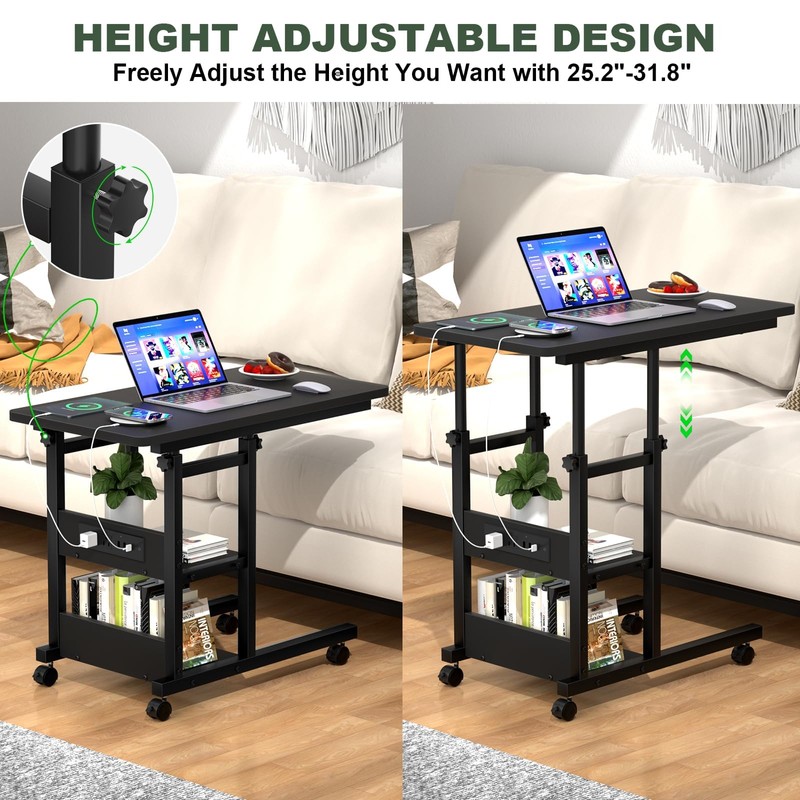C Shaped End Table Height Adjustable - Couch Side Table