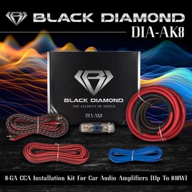 Black Diamond Dia-AK8 8-GA Car Audio Amplifier Installation Kit – Up to 840W, Complete Wiring, Fuses & Hardware for Easy Amp Setup