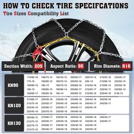 2 PCS Snow Chains for Car, SUV, Pickup and Truck, Universal Adjustable Emergency Portable Snow Tire Chains, Compatible with Tire Width 205 215 225 235 245 255 265 275 285 MM (KN130)