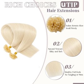 Rich Choices U Tip Hair Extensions 100% Real Human Hairs 100 Strands 0.5g/Strand K Tip Real Remy Human Hair Extensions Nail Tips Keratin Fusion Hairs Extension For Women 16 Inch #60 Platinum Blonde
