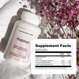 Nourished Natural ProbIron - Women's Probiotic + Iron Supplement Boosted with Vitamin C and Copper - Vegan Formula for Energy and Digestive Wellness (3 Bottles)